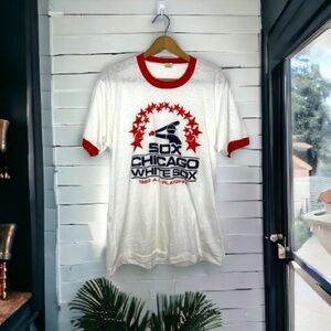 Single Stitch 1980s Screen Stars Chicago White Sox Playoffs Ringer T Shirt